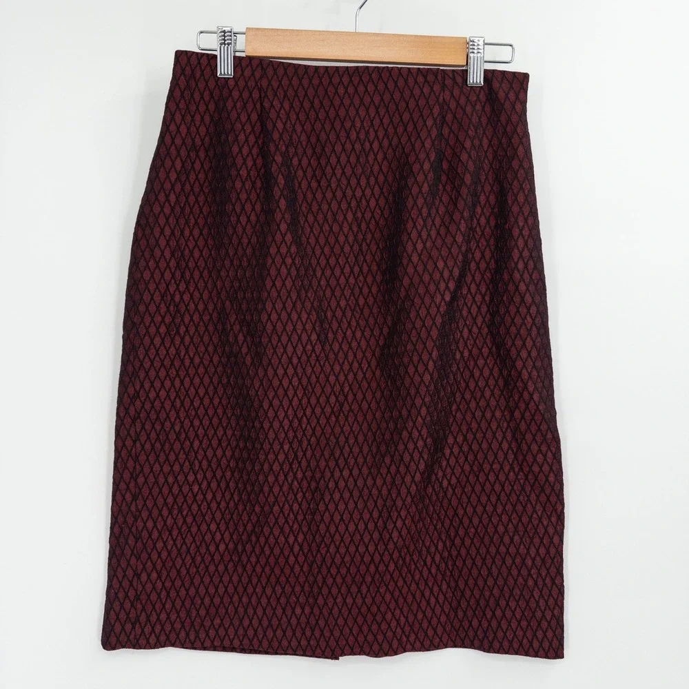 Vintage Burgundy Pencil Skirt Women 12P Diamond Lattice Whimsigoth Dark Romantic